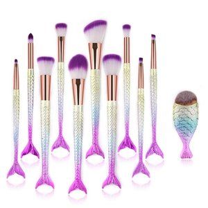 11pcs Premium Synthetic Mermaid Make Up Brushes